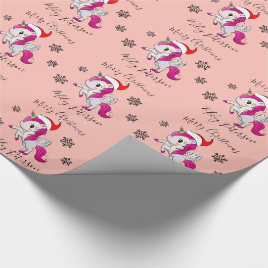 Frohe Weihnachts-Einhorn & Schneeflocken personali Geschenkpapier (Ecke)