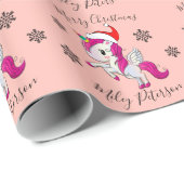 Frohe Weihnachts-Einhorn & Schneeflocken personali Geschenkpapier (Rolleneckpunkt)