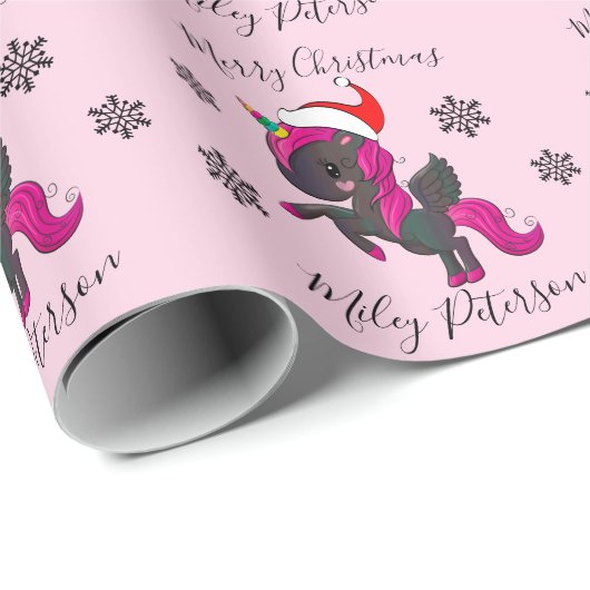 Frohe Weihnachts-Einhorn & Schneeflocken personali Geschenkpapier (Rolleneckpunkt)