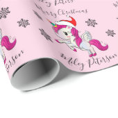 Frohe Weihnachts-Einhorn & Schneeflocken personali Geschenkpapier (Rolleneckpunkt)
