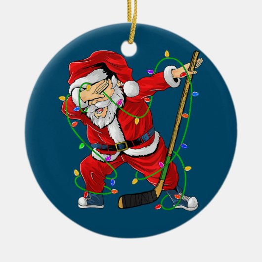 Frohe Weihnachts-Eishockey Dabbing Weihnachtsmann Keramik Ornament (Vorne)