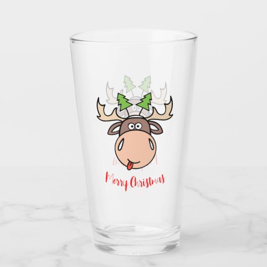 Frohe Weihnachts-Elch-Glas Glas (Vorderseite)