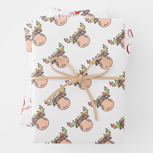 Frohe Weihnachts-Elch Wrapping Papier Blätter (Beispiel)