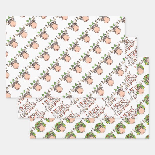 Frohe Weihnachts-Elch Wrapping Papier Blätter (Set)
