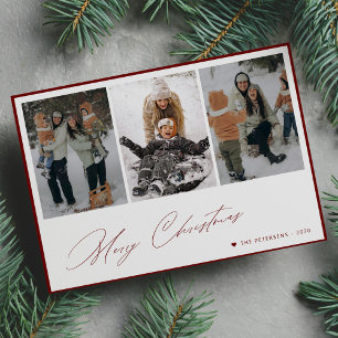 Frohe Weihnachts-elegante Drehbuch 3 Foto Collage Feiertagskarte