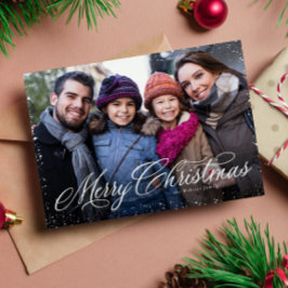 Frohe Weihnachts-elegante Drehbuch ein Foto Schnee Feiertagskarte