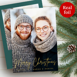 Frohe Weihnachts-elegante Drehbuch Pine Green Foto Folien Feiertagskarte