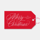 Frohe Weihnachts elegante Drehbuch Rot Urlaub Geschenkanhänger (Vorderseite (Horizontal))