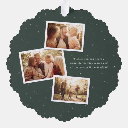 Frohe Weihnachts elegante vier Foto Collage grün Ornament Karte (Rückseite)