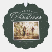 Frohe Weihnachts elegante vier Foto Collage grün Ornament Karte (Vorderseite)