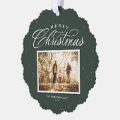 Frohe Weihnachts elegante vier Foto Collage grün Ornament Karte (Links)