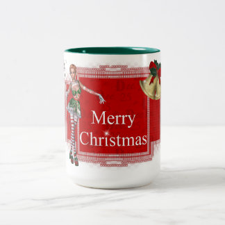 Frohe Weihnachts Elf 2 Design - Feiertag Kaffee Ta Zweifarbige Tasse