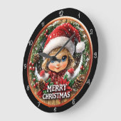 Frohe Weihnachts Elf Kinderreath Große Wanduhr (Winkel)