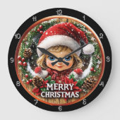 Frohe Weihnachts Elf Kinderreath Große Wanduhr (Vorderseite)