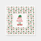 Frohe Weihnachts Elf Outfit Muster Red Green Serviette (Vorderseite)
