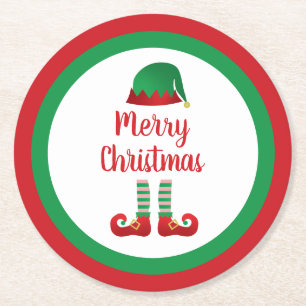 Frohe Weihnachts-Elf Outfit Red Typografy Runder Pappuntersetzer