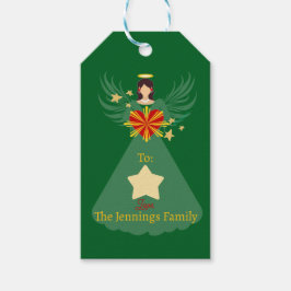 Frohe Weihnachts Engel Grün Personalisierter Name Geschenkanhänger