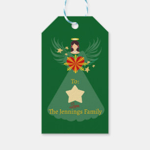 Frohe Weihnachts Engel Grün Personalisierter Name Geschenkanhänger