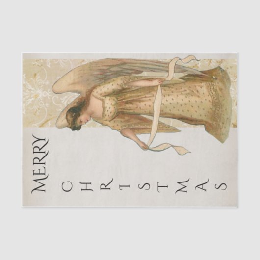 Frohe Weihnachts-Engel in Cream und Gold Urlaub Seidenpapier (Vorderseite)