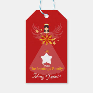 Frohe Weihnachts Engel Roter Personalisierter Name Geschenkanhänger