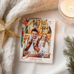 Frohe Weihnachts Familie Foto Arch Weihnachtskarte Feiertagspostkarte