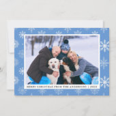 Frohe Weihnachts Familie Foto Blue Snowflakes Card Einladung (Vorderseite)
