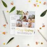 Frohe Weihnachts-Familie Foto Collage Folien Feiertagspostkarte<br><div class="desc">Diese elegante Goldfolie-Foto-Collage Merry Christmas Postcard bietet Ihnen einen Ort, um Ihre Namen hinzuzufügen, eine Nachricht auf der Vorder- und Rückseite in schöner Typografie, sowie Platz für Sie, um Ihre eigene Foto-Montage (mit Platz für sieben Fotos). Auf der Rückseite der Karte befindet sich ein schlichtes weißes Design mit mehr Raum...</div>