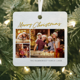 Frohe Weihnachts-Familie Foto Collage Ornament Aus Metall