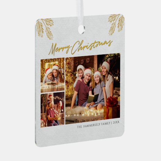 Frohe Weihnachts Familie Foto Collage Urlaub Ornament Aus Metall (Vorderseite Rechts)