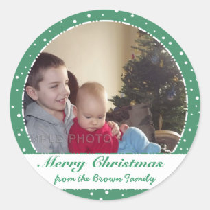 Frohe Weihnachts Familie Foto Green Circle Sticker