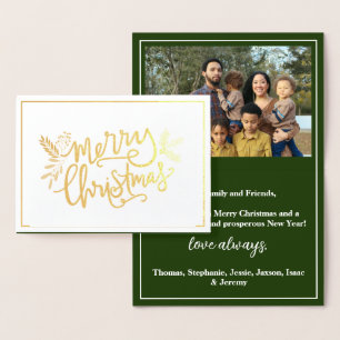 Frohe Weihnachts Familie Foto Green Gold Foil Card Folienkarte