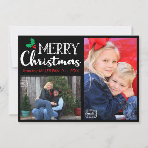 Frohe Weihnachts Familie Foto Hand Lettered Black Feiertagskarte