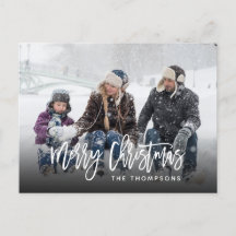 Frohe Weihnachts Familie Foto Handlettered Postcar