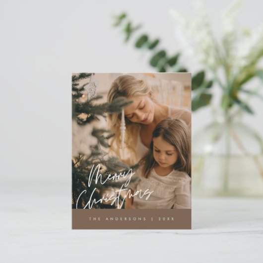 Frohe Weihnachts Familie Foto, Navy Blue Postkarte (Stehend Vorderseite)