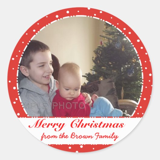 Frohe Weihnachts Familie Foto Red Circle Stickers (Vorderseite)