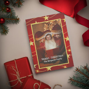 Frohe Weihnachts-Familie Foto Red Elegant Karte