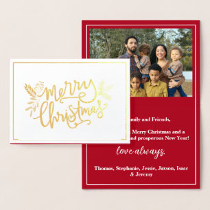 Frohe Weihnachts Familie Foto Red Gold Foil Card Folienkarte