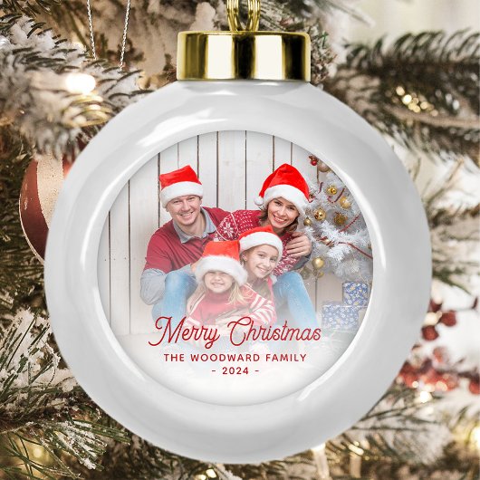 Frohe Weihnachts Familie Foto Rote Schrift Keramik Kugel-Ornament