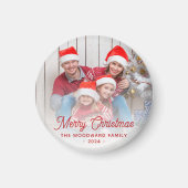 Frohe Weihnachts Familie Foto Rote Schrift Magnet (Vorne)