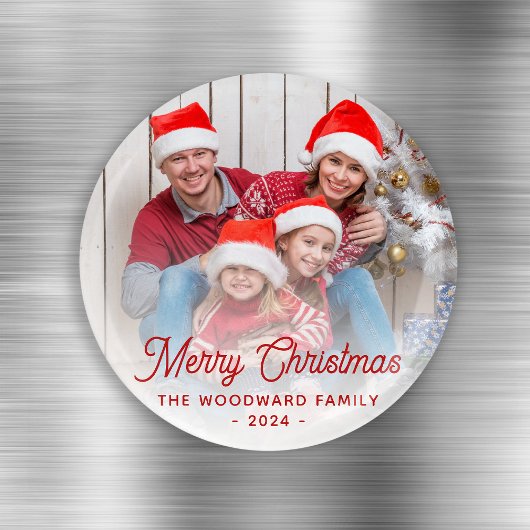 Frohe Weihnachts Familie Foto Rote Schrift Magnet