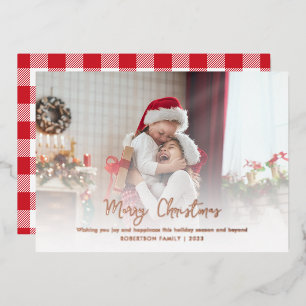 Frohe Weihnachts Familie Foto Script Rose Gold Folien Feiertagskarte