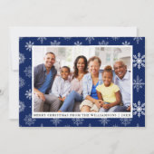 Frohe Weihnachts Familie Foto Snowflakes Blue Card Einladung (Vorderseite)