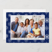 Frohe Weihnachts Familie Foto Snowflakes Blue Card Einladung (Vorne/Hinten)