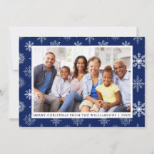 Frohe Weihnachts Familie Foto Snowflakes Blue Card