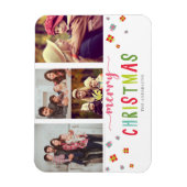 Frohe Weihnachts-Farbige 3-Foto Collage Geschenkbo Magnet (Vertikal)