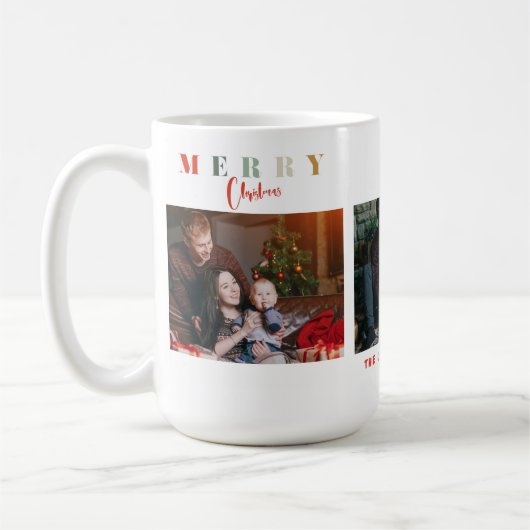 Frohe Weihnachts-farbige Familie Collage Typografi Kaffeetasse (Links)