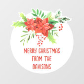 Frohe Weihnachts-Feier Florals Name Fensteraufkleber (Blatt)