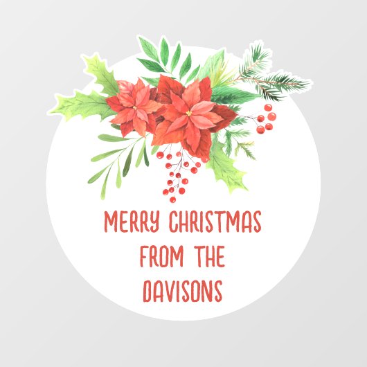 Frohe Weihnachts-Feier Florals Name Fensteraufkleber (Blatt)