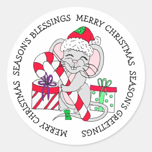 Frohe Weihnachts-Feier Maus mit Geschenken Runder Aufkleber (Vorderseite)
