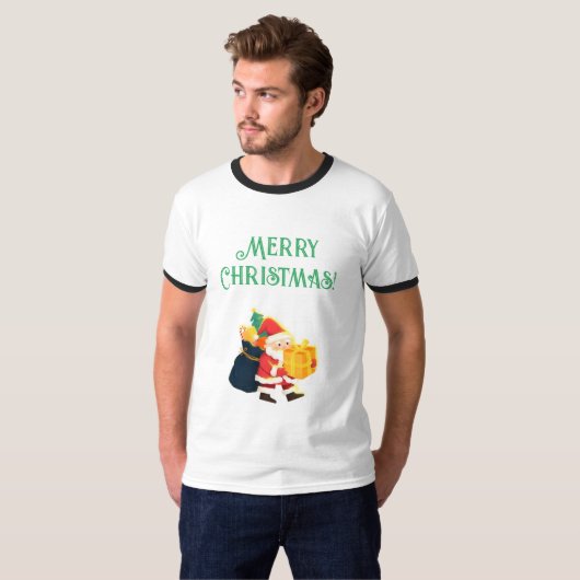 Frohe Weihnachts-Feier wünscht gedruckte Ringer T-Shirt (Vorne ganz)